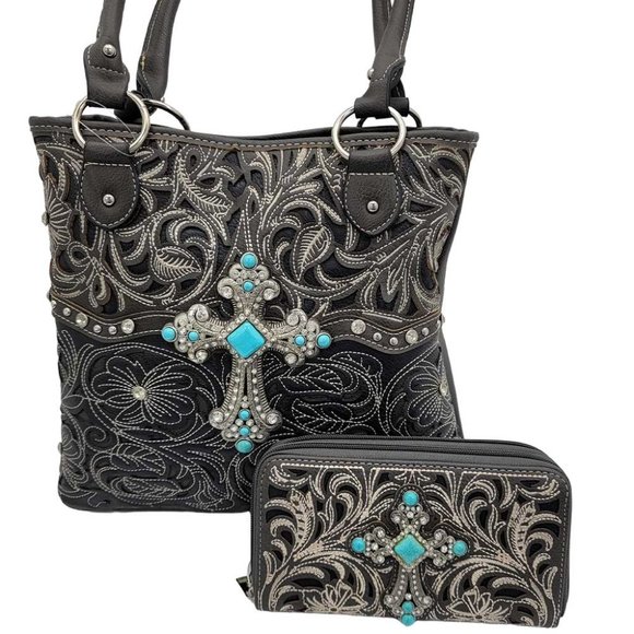 NEW Western Style Concealed Carry Shoulder Bag Purse and Wallet Set - Picture 1 of 4